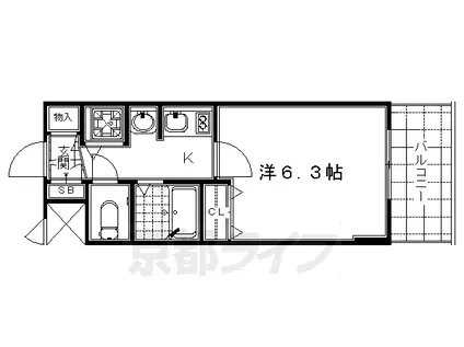 東海道本線 京都駅 徒歩5分 8階建 築20年(1K/4階)の間取り写真