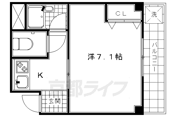 山陰本線 丹波口駅 徒歩3分 3階建 築20年(1K/3階)の間取り写真