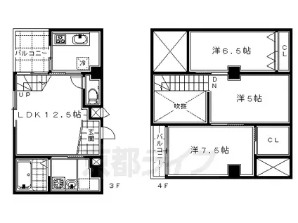 京都市烏丸線 五条駅(京都市営) 徒歩5分 4階建 築19年(3LDK/3階)の間取り写真