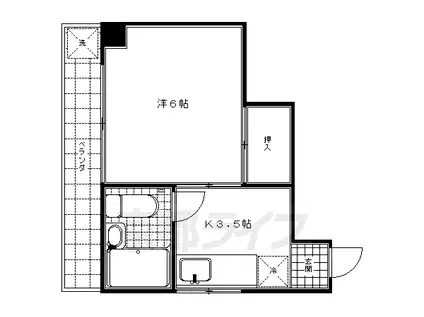 近鉄京都線 東寺駅 徒歩4分 3階建 築43年(1K/2階)の間取り写真