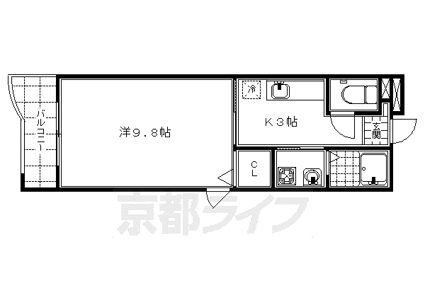 カーサエスト札の辻(1K/4階)の間取り写真