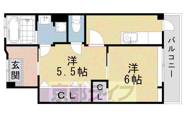 山陰本線 丹波口駅 徒歩10分 3階建 築51年(2K/1階)の間取り写真