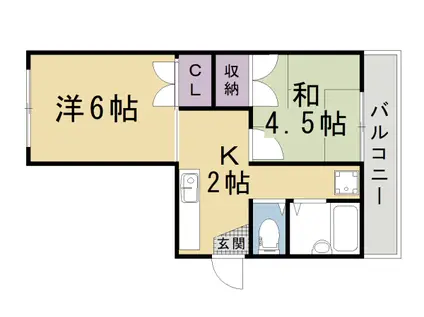 山陰本線 丹波口駅 徒歩10分 3階建 築50年(2DK/2階)の間取り写真