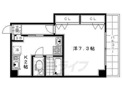 近鉄京都線 上鳥羽口駅 徒歩7分 4階建 築23年(1K/4階)の間取り写真
