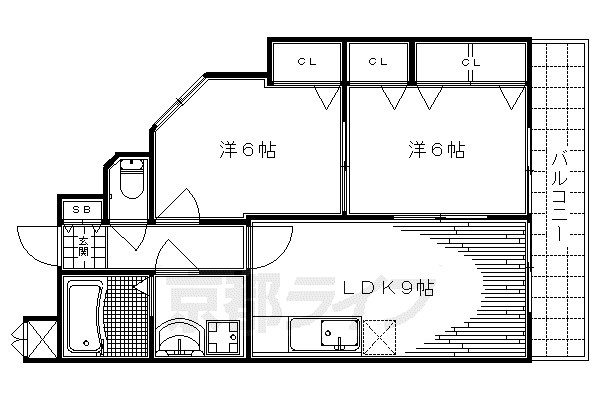 近鉄京都線 十条駅(近鉄) 徒歩12分 4階建 築37年(2LDK/2階)の間取り写真