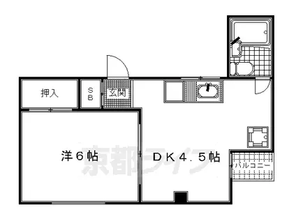 京都市烏丸線 五条駅(京都市営) 徒歩9分 3階建 築37年(1DK/2階)の間取り写真