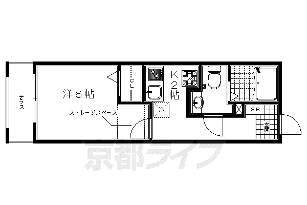 東海道本線 京都駅 徒歩10分 2階建 築19年(1K/1階)の間取り写真