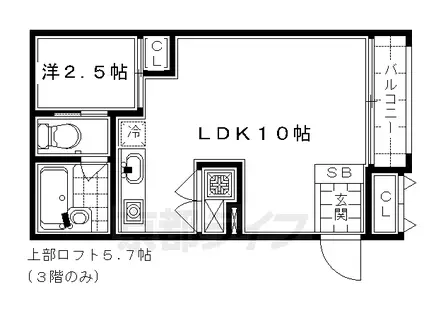 山陰本線 丹波口駅 徒歩10分 3階建 築21年(1LDK/3階)の間取り写真