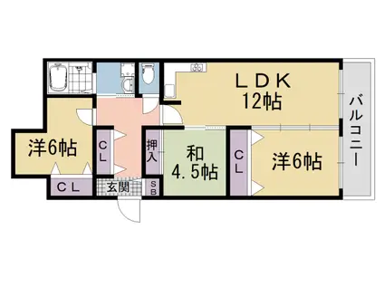 山陰本線 丹波口駅 徒歩4分 13階建 築24年(3LDK/12階)の間取り写真