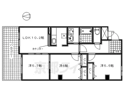 東海道本線 京都駅 徒歩5分 10階建 築18年(3LDK/4階)の間取り写真