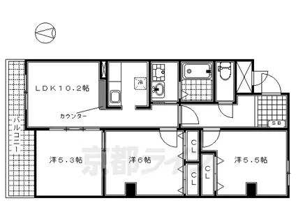 東海道本線 京都駅 徒歩5分 10階建 築18年(3LDK/5階)の間取り写真