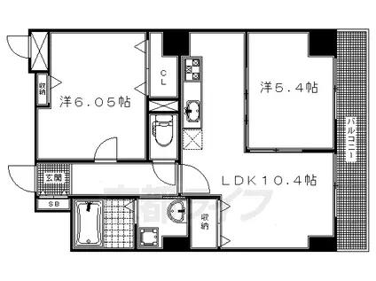 近鉄京都線 十条駅(近鉄) 徒歩2分 4階建 築18年(2LDK/2階)の間取り写真