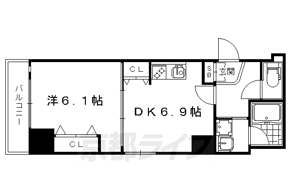 京都市東西線 西大路御池駅 徒歩5分 7階建 築13年(1DK/4階)の間取り写真
