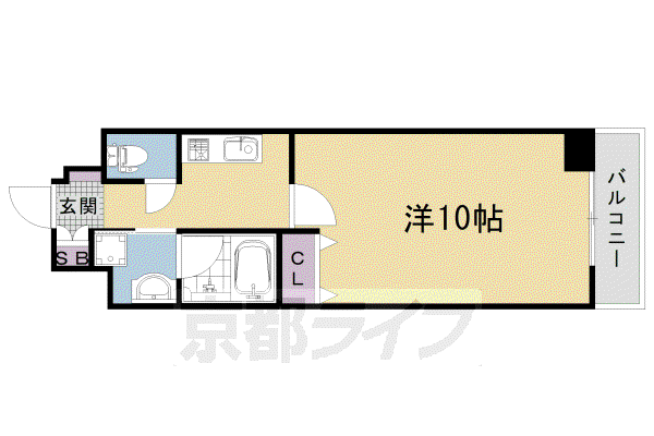 アスヴェル京都西大路御池(1K/3階)の間取り写真