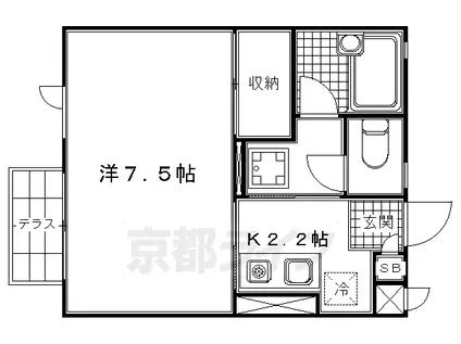 山陰本線 丹波口駅 徒歩10分 2階建 築29年(1K/2階)の間取り写真
