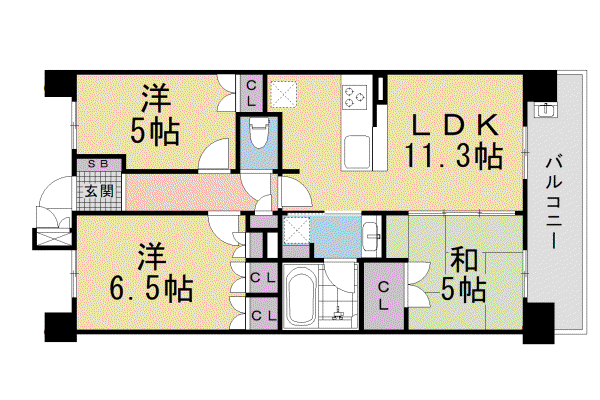 東海道本線 西大路駅 徒歩10分 10階建 築19年(3LDK/8階)の間取り写真