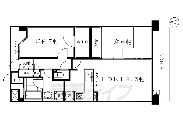 東海道本線 西大路駅 徒歩15分 7階建 築19年(2LDK/6階)の間取り写真