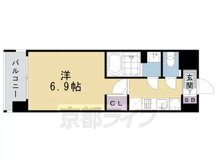 山陰本線 丹波口駅 徒歩13分 11階建 築17年(1K/9階)の間取り写真