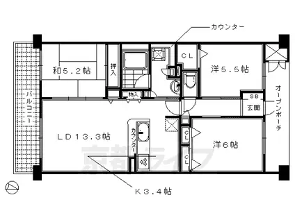 東海道本線 西大路駅 徒歩10分 7階建 築18年(3LDK/6階)の間取り写真