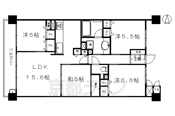 東海道本線 西大路駅 徒歩10分 7階建 築18年(4LDK/3階)の間取り写真
