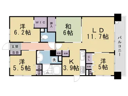 東海道本線 西大路駅 徒歩10分 7階建 築18年(4LDK/5階)の間取り写真
