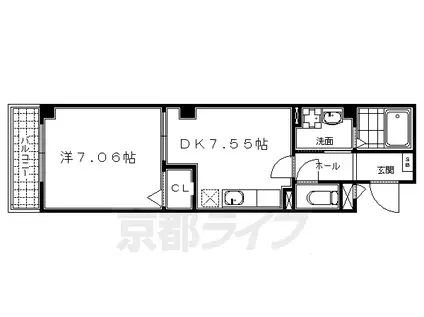 京阪電気鉄道京阪線 七条駅 徒歩3分 5階建 築17年(1DK/2階)の間取り写真