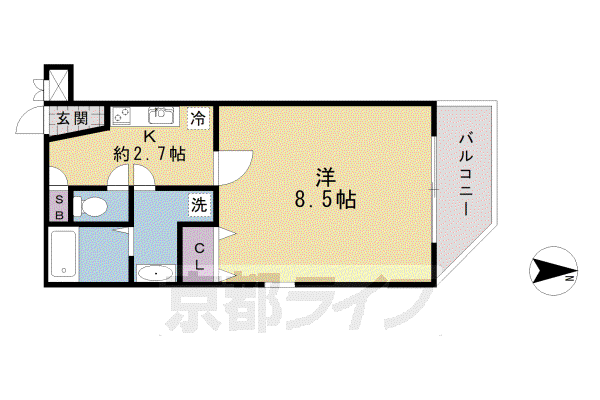 京阪電気鉄道京阪線 清水五条駅 徒歩9分 4階建 築21年(1K/2階)の間取り写真
