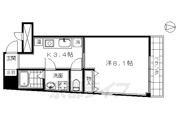 近鉄京都線 東寺駅 徒歩5分 4階建 築16年(1K/4階)の間取り写真