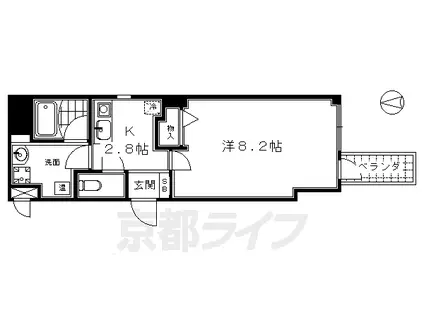 近鉄京都線 東寺駅 徒歩5分 4階建 築16年(1K/2階)の間取り写真