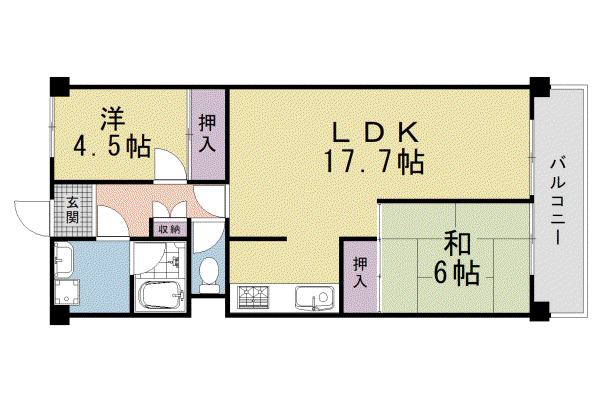 近鉄京都線 東寺駅 徒歩4分 7階建 築47年(2LDK/5階)の間取り写真