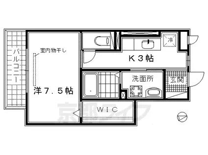 京都市烏丸線 十条駅(京都市営) 徒歩6分 3階建 築17年(1K/1階)の間取り写真