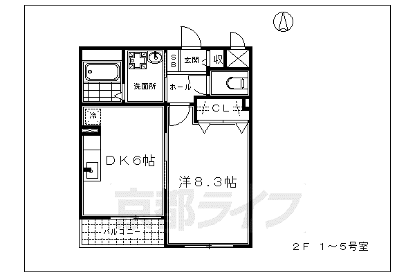 山陰本線 丹波口駅 徒歩7分 2階建 築17年(1DK/2階)の間取り写真