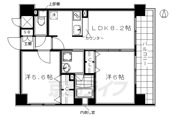 京阪電気鉄道京阪線 七条駅 徒歩5分 5階建 築17年(2LDK/2階)の間取り写真