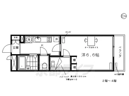 京阪電気鉄道京阪線 鳥羽街道駅 徒歩6分 4階建 築18年(1K/2階)の間取り写真