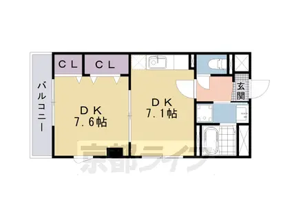 近鉄京都線 東寺駅 徒歩12分 3階建 築16年(1DK/2階)の間取り写真