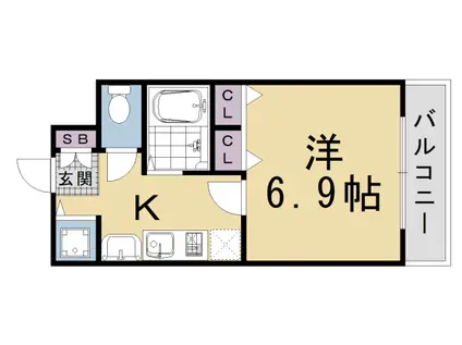 スワンズ京都五条大宮(1K/6階)の間取り写真