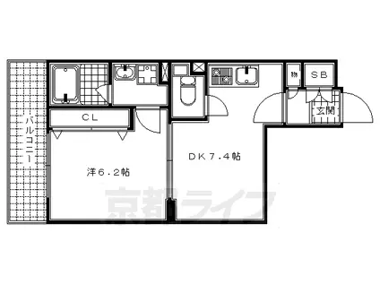 東海道本線 京都駅 徒歩4分 3階建 築16年(1DK/1階)の間取り写真