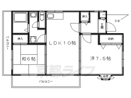 山陰本線 丹波口駅 徒歩7分 4階建 築28年(2LDK/2階)の間取り写真