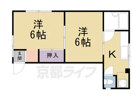 近鉄京都線 上鳥羽口駅 徒歩13分 6階建 築36年(2K/4階)の間取り写真