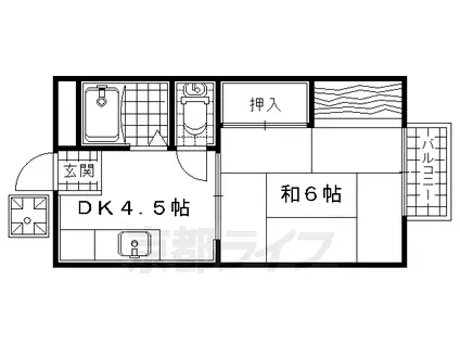 奈良線 長池駅 徒歩9分 2階建 築39年(1DK/2階)の間取り写真