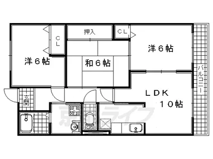 近鉄京都線 富野荘駅 徒歩3分 3階建 築26年(3LDK/2階)の間取り写真