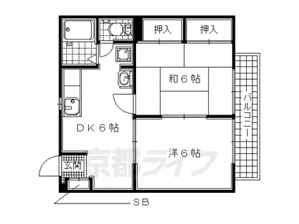 近鉄京都線 久津川駅 徒歩7分 2階建 築31年(2DK/1階)の間取り写真