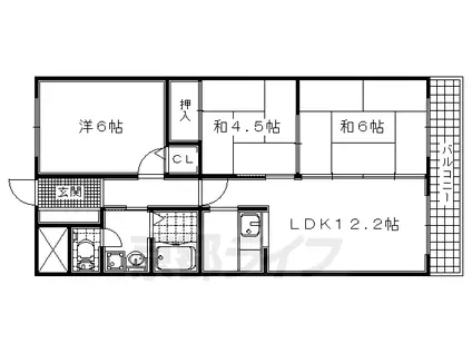 京阪電気鉄道宇治線 黄檗駅(京阪) 徒歩15分 3階建 築29年(3LDK/3階)の間取り写真