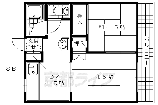 近鉄京都線 伊勢田駅 徒歩11分 2階建 築54年(2K/2階)の間取り写真