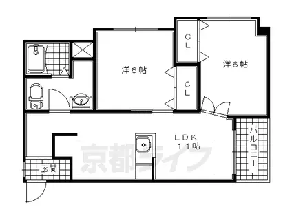 京阪電気鉄道宇治線 木幡駅(京阪) 徒歩2分 5階建 築35年(2LDK/3階)の間取り写真