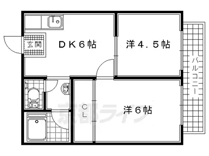 近鉄京都線 小倉駅(京都) 徒歩10分 2階建 築41年(2DK/1階)の間取り写真