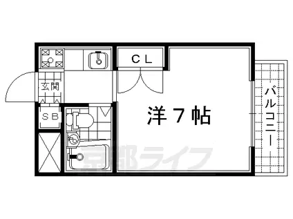 近鉄京都線 小倉駅(京都) 徒歩5分 3階建 築36年(1K/3階)の間取り写真