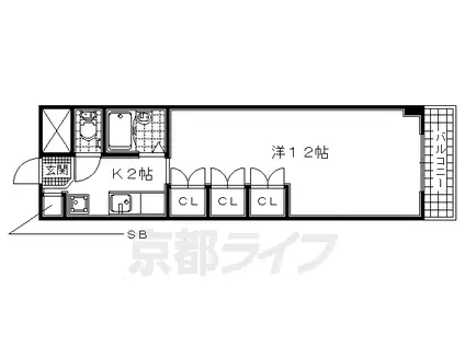 近鉄京都線 小倉駅(京都) 徒歩9分 4階建 築35年(1K/2階)の間取り写真
