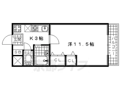 近鉄京都線 小倉駅(京都) 徒歩2分 5階建 築35年(1K/4階)の間取り写真