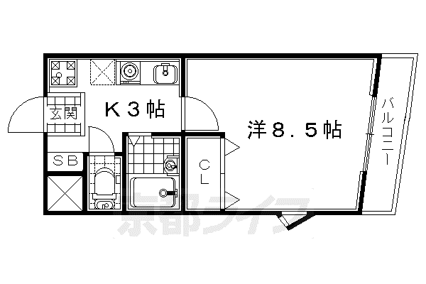 近鉄京都線 小倉駅(京都) 徒歩2分 5階建 築36年(1K/4階)の間取り写真